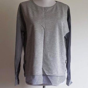 New S - M KOTON Europe Grommet  Mixed Media Striped Long Sleeve Top Shirt